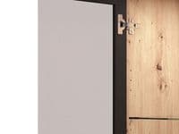 Mayenne Artisan Oak Effect Slatted And Black Tall Display Cabinet - 11013357 RZ