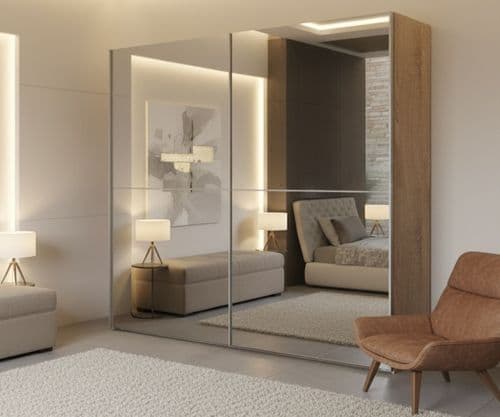 Memphis 240cm Full Mirrored  Extra Large Sliding Door Wardrobe Oak Effect P8DSMLBL