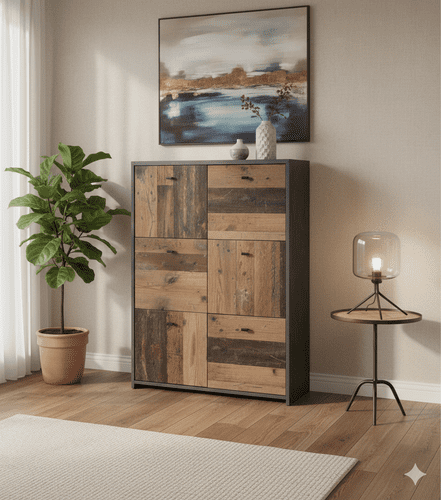 Merida Dark Oak Effect Tall Modern Storage Cabinet - SQNK321-C764