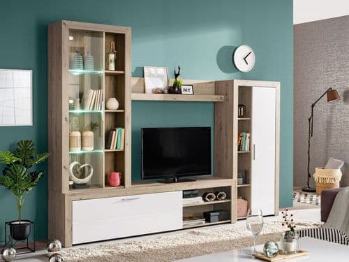 Merida Grey Oak Effect And White Entertaiment Media Center Wall TV Cabinet - 11008240 S/O