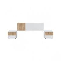Miami Elegant White and Natural Oak Effect Headboard with Two Bedside Tables- 0E6070A SO