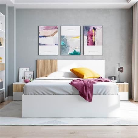 Miami Elegant White and Natural Oak Effect Headboard with Two Bedside Tables- 0E6070A SO