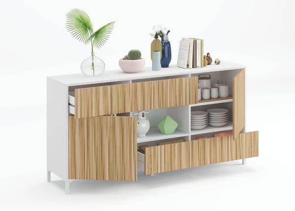 Miami Large Modern White and Natural Oak Effect Sideboard - 0E6625A