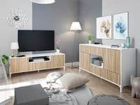 Miami Large Modern White and Natural Oak Effect Sideboard - 0E6625A