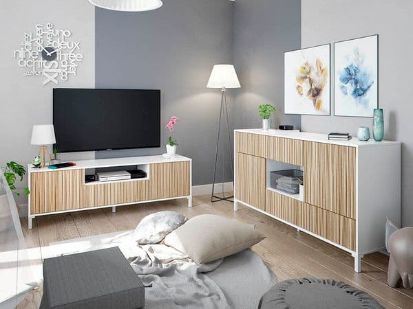 Miami Large Modern White and Natural Oak Effect Sideboard - 0E6625A