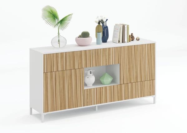Miami Large Modern White and Natural Oak Effect Sideboard - 0E6625A