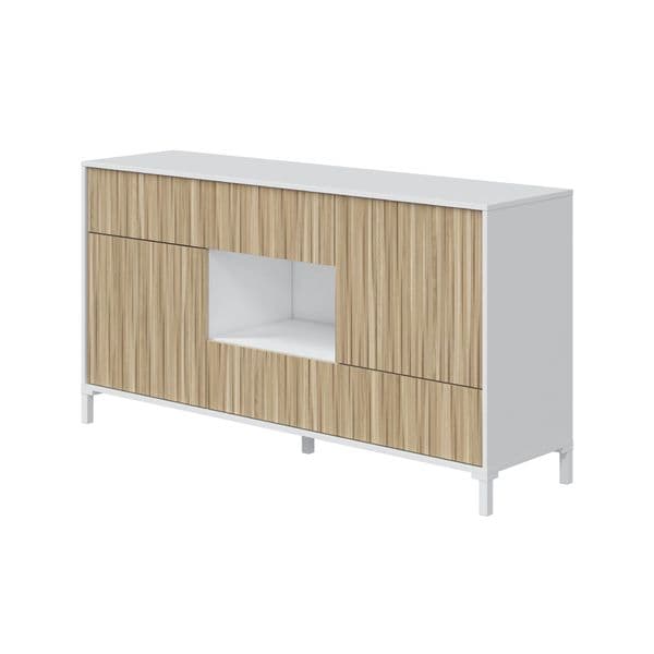 Miami Large Modern White and Natural Oak Effect Sideboard - 0E6625A