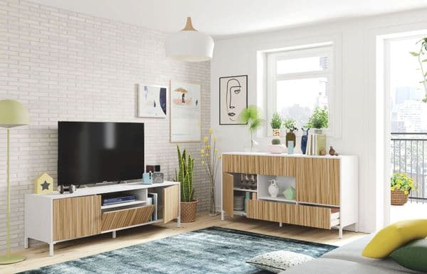 Miami Large Modern White and Natural Oak Effect Sideboard - 0E6625A