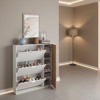 Miami Natural Oak Effect and White Large Shoe Cabinet With Drawer - 0E7819A