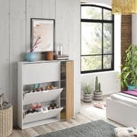 Miami Natural Oak Effect and White Large Shoe Cabinet With Drawer - 0E7819A