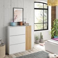 Miami Natural Oak Effect and White Large Shoe Cabinet With Drawer - 0E7819A