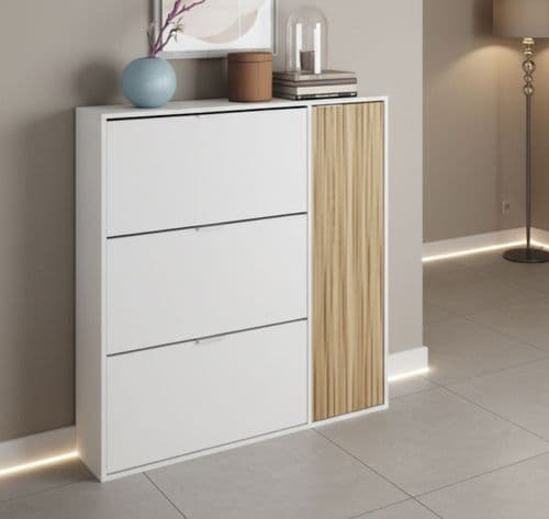 Miami Natural Oak Effect and White Large Shoe Cabinet With Drawer - 0E7819A