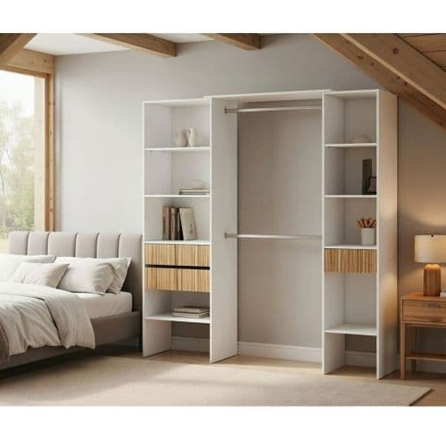 Miami Natural Oak Effect and White Open Door 190cm  Wardrobe With Shelves And Rail - 0E8559A