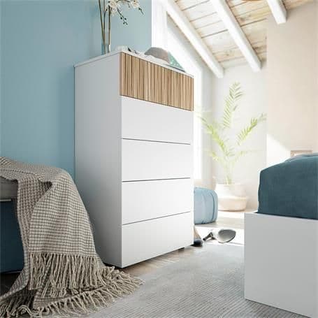 Miami Tall Artic White and Natural Oak Modern Effect Chest of Drawers - 0E7821A
