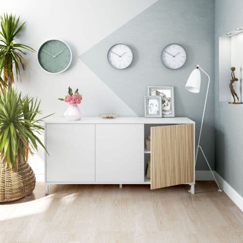 Miami White and Natural Oak Effect 3 Door Sideboard- 0E6608A S/O