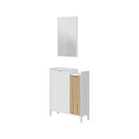 Miami White and Natural Oak Effect Shoe Cupboard Cabinet with Mirror for Hallways - 0E6748A