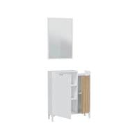 Miami White and Natural Oak Effect Shoe Cupboard Cabinet with Mirror for Hallways - 0E6748A