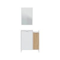 Miami White and Natural Oak Effect Shoe Cupboard Cabinet with Mirror for Hallways - 0E6748A