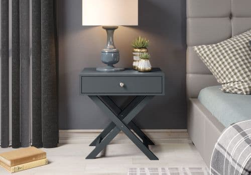 Midnight Blue 2-Drawer Bedside Table X Legs BSB810 CP