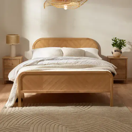 Mika Solid Oak Chevron King Size Bed - 25JB