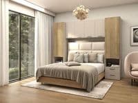 Milano Cashmere and Slatted Rustic Oak Effect Overbed Storage Unit And Sideboard Bedroom Set