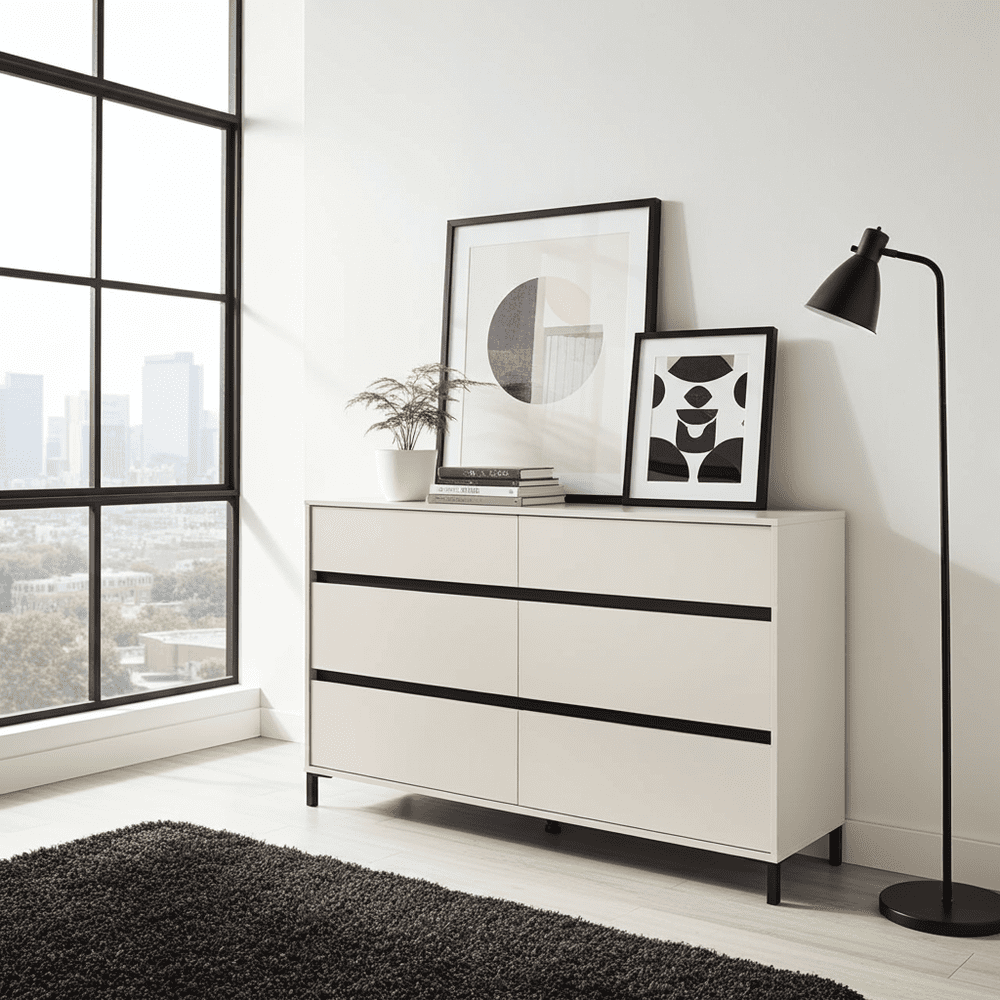 Milano Cashmere Taupe 6 Drawer Wide 157cm Chest of Drawers - 3463RZ
