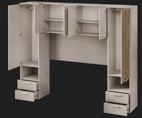 Milano Cashmere Taupe and Slatted Oak Effect Overbed Storage Unit with Wardrobes - 3484