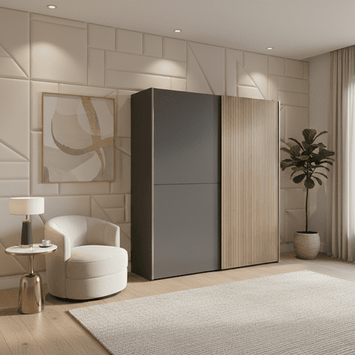 Milano Dark Grey And Slatted Oak Effect 170cm Sliding Door Wardrobe