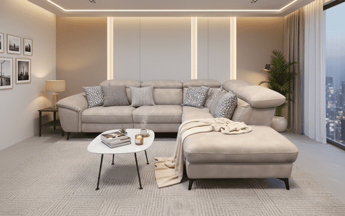 Milano Designer Power Recliner Corner Sofa in Beige Suede Easy Clean Fabric