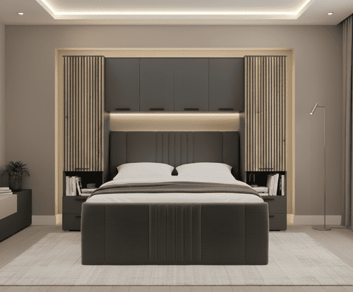 Milano Grey and Slat Effect Overbed Unit with Double or Kingsize Bed SET - 3195/ANDREA