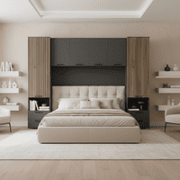 Grey and Slatted Oak Effect Over Bed Storage - Online Outlet