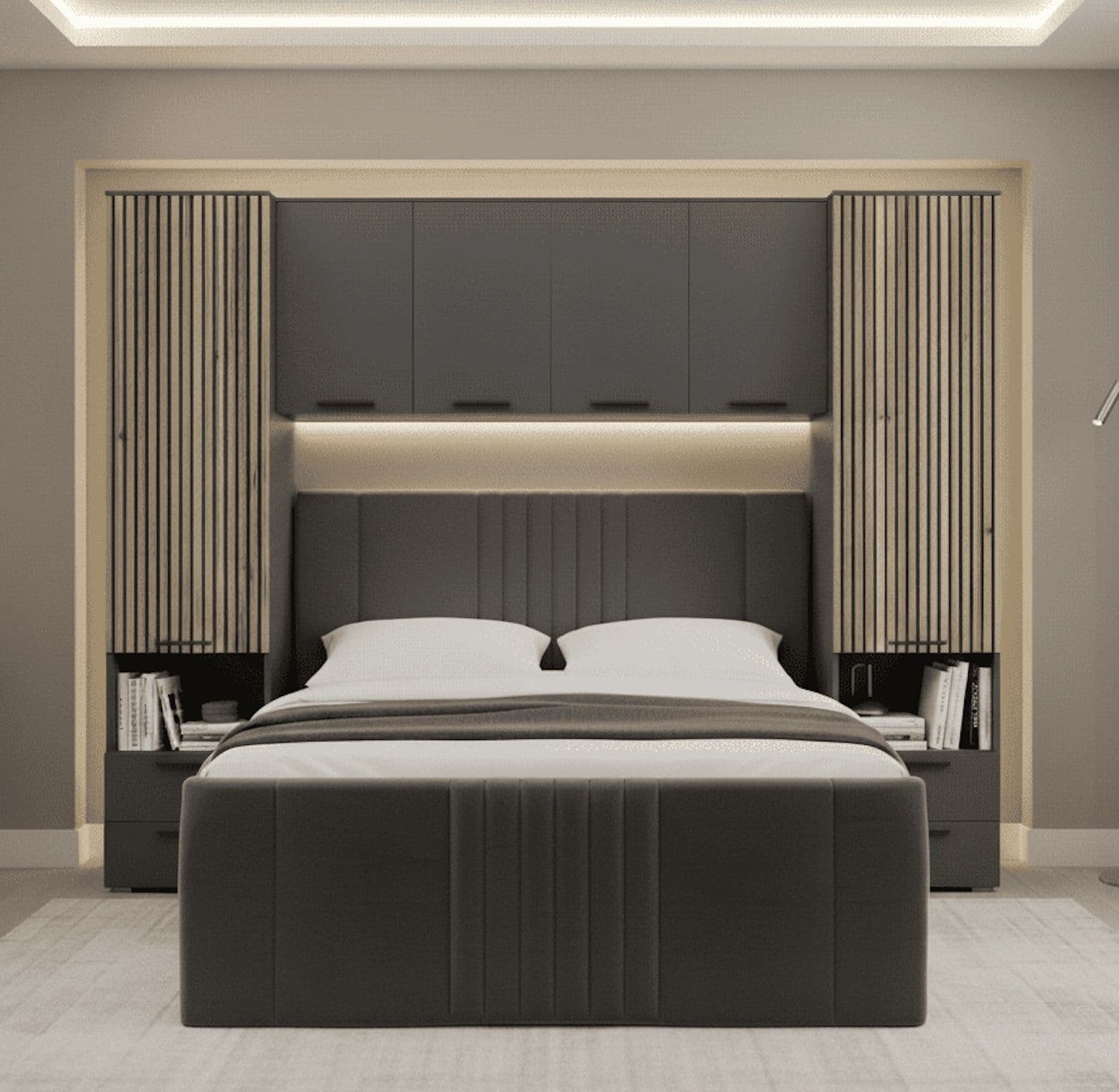 Grey and Slated Oak Effect Over Bed Storage - Online Outlet