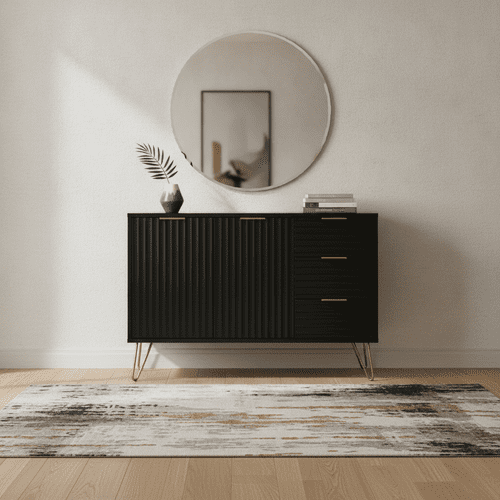 Mirano Slatted Matte Black And Gold 118cm Sideboard - 26JB