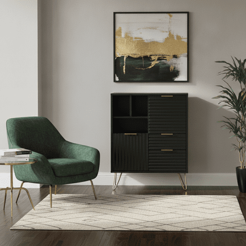 Mirano Slatted Matte Black And Gold 2 Door 2 Drawer Sideboard - 26JB