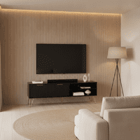 Mirano Slatted Matte Black And Gold 2 Door TV Unit Cabinet- 26JB