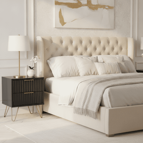 Mirano Slatted Matte Black And Gold 2 Drawer Bedside - 26JB