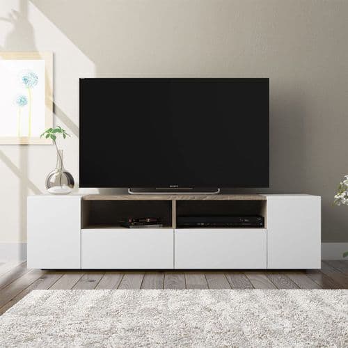 Mitoma White And Oak Effect 4 Door TV Cabinet Entertainment Unit 0F6624A