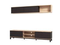 Monaco Artisan Oak Effect And Matte Black Foil TV Media Cabinet With Wall Shelf - 11013510 S/O