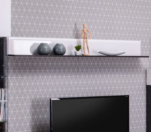Monclere Floating Shelf White Gloss and Black Lounge Wall Shelving 3062