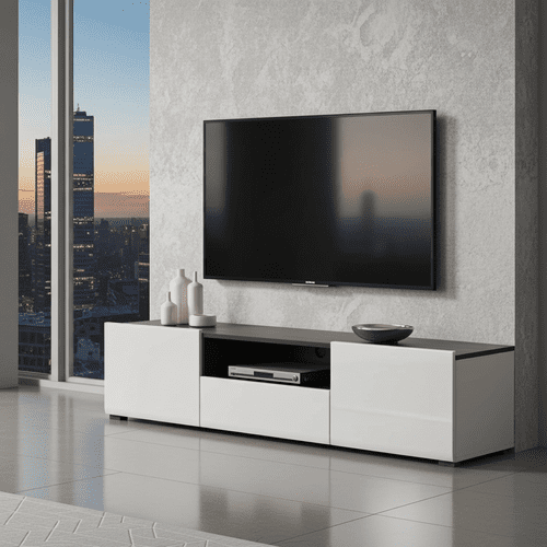 Monclere TV Cabinet in White Gloss and Black Entertainment Unit for TV up to 65 inch