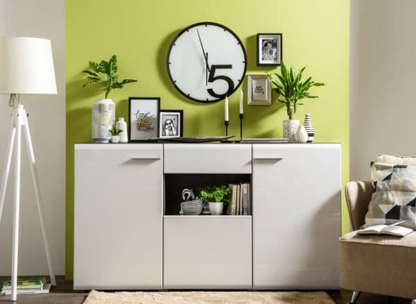 Monclere White Gloss and Black Large Tall Wide Sideboard Storage Unit