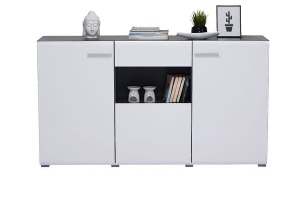 Monclere White Gloss and Black Large Tall Wide Sideboard Storage Unit