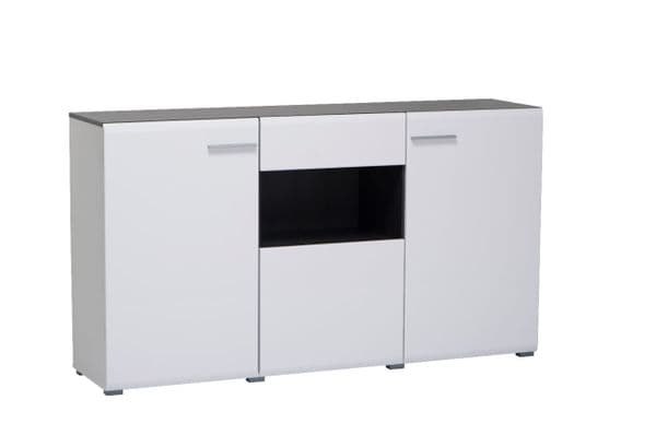Monclere White Gloss and Black Large Tall Wide Sideboard Storage Unit
