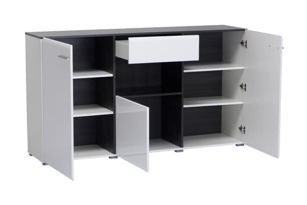 Monclere White Gloss and Black Large Tall Wide Sideboard Storage Unit