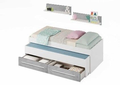 Muller White & Grey Trundle Bed With Bedside And Shelf -0L7450A- S/O
