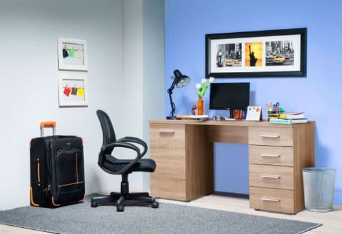 Munik Sonoma Oak Office Desk With Storage Drawers and Cupboard