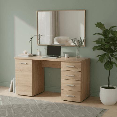 Munik Sonoma Oak Office Desk With Storage Drawers and Cupboard