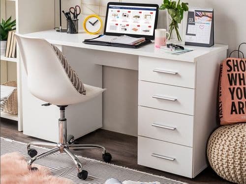 Munik White Office Desk With Storage Drawers and Cupboard