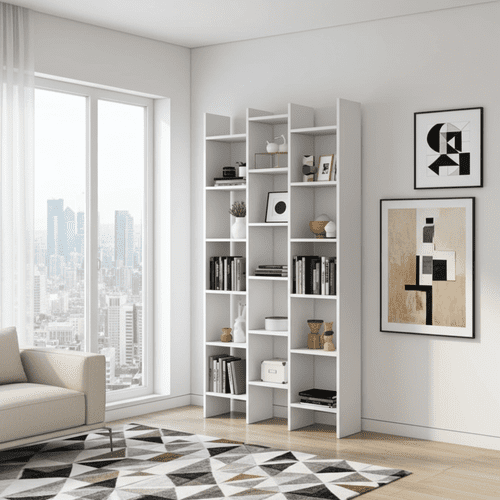 Naples Bookcase White Modern Triple Bookshelf