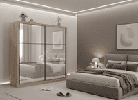 Navara Artisan Oak Effect Full Mirrored 2 Door Sliding Door Wardrobe Slider 213cm Wide 11008348 RZ